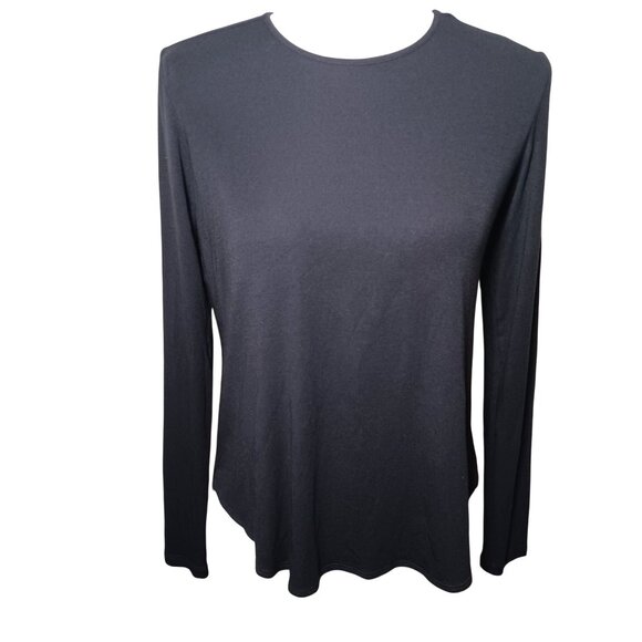 Theory Long Sleeve Curved Hem Top Navy Blue Crew Neck High Low T-Shirt Size S - Picture 2 of 12